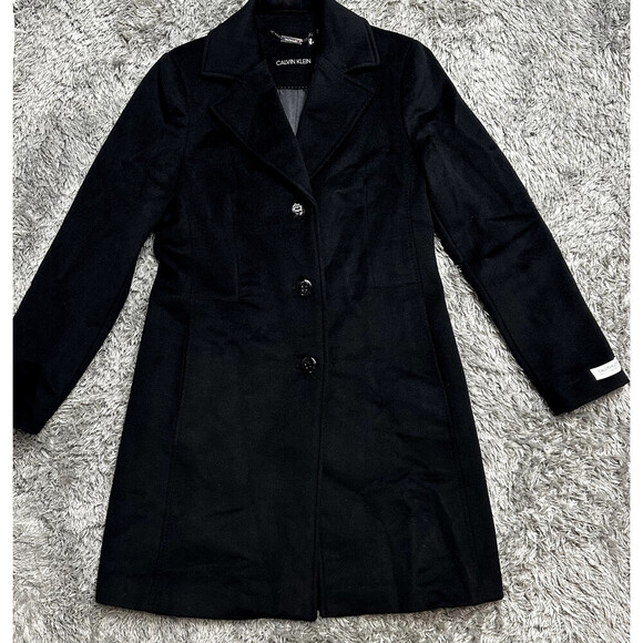 Calvin Klein Single Breasted Cashmere Wool Blend Reefer Coat Black Size 6 $400 - Picture 5 of 15
